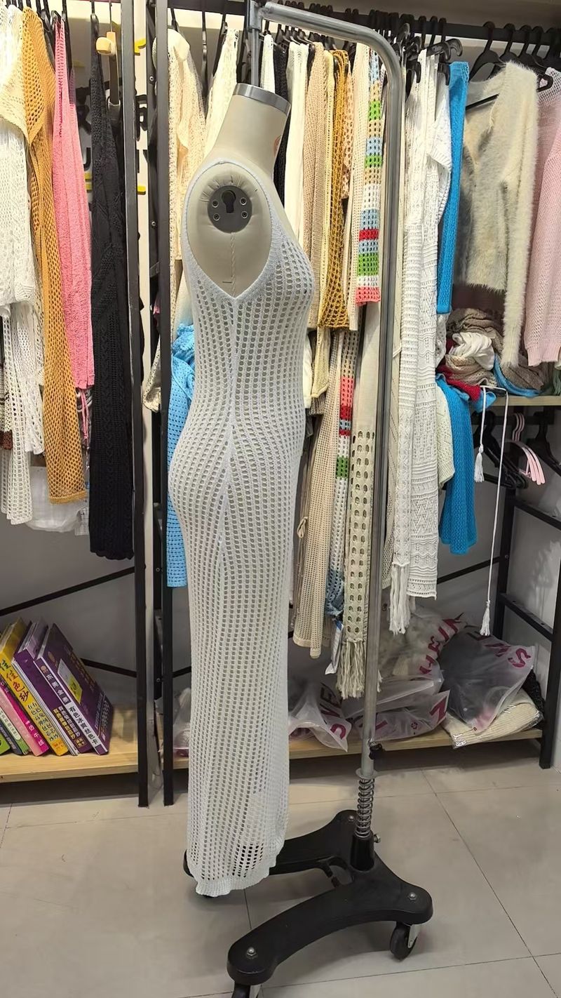 2025 New Beach Hoodie Casual Solid Color Split Back Knitted Strap Top Dress_voghion.com