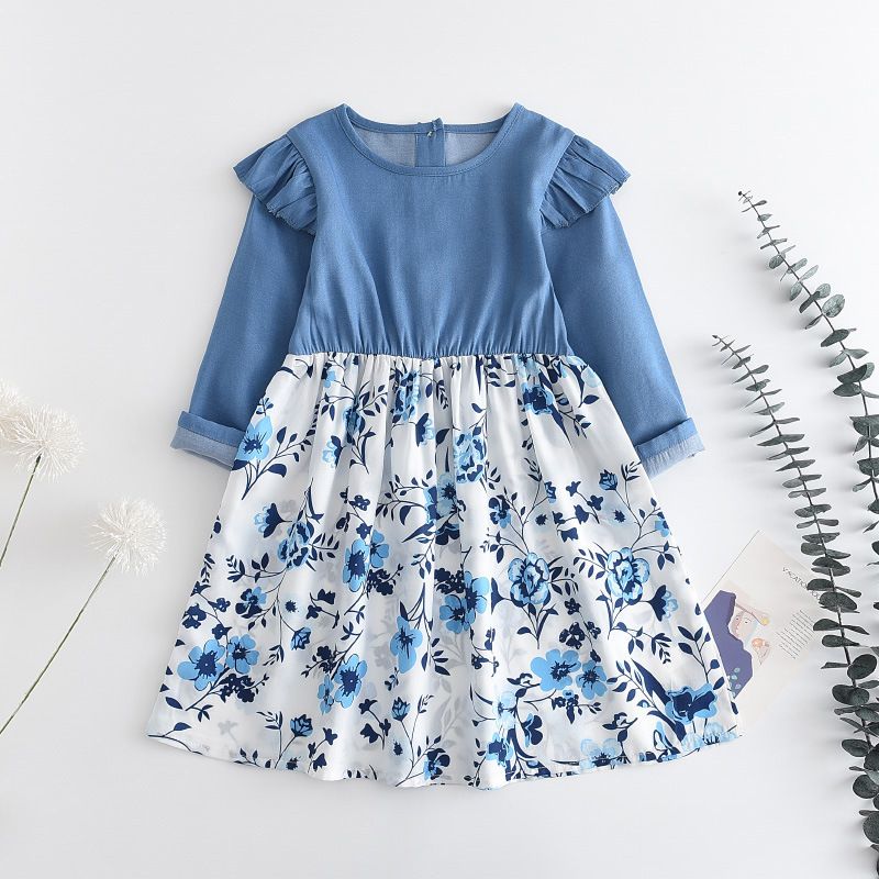 Mutter & Kinder Mode eltern-kind-outfit rüschen lange ärmeln mutter und tochter serie kleid herbst neue blume drucken patchwork rock_voghion.com