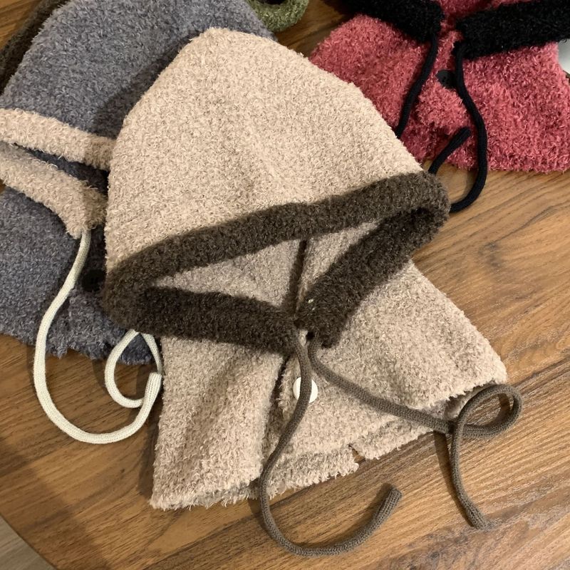 Cappello Baraclava per ragazze, ampio e largo, con circonferenza della testa ampia, con contrasto di colore, lavorato a maglia, sciarpa, tutto in uno_voghion.com