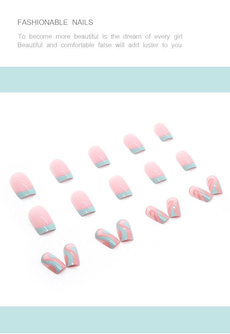 Unghie quadrate medie e lunghe, pezzi per unghie transfrontaliere, unghie blu lago, unghie ondulate, unghie estive, fresche, naturali_voghion.com