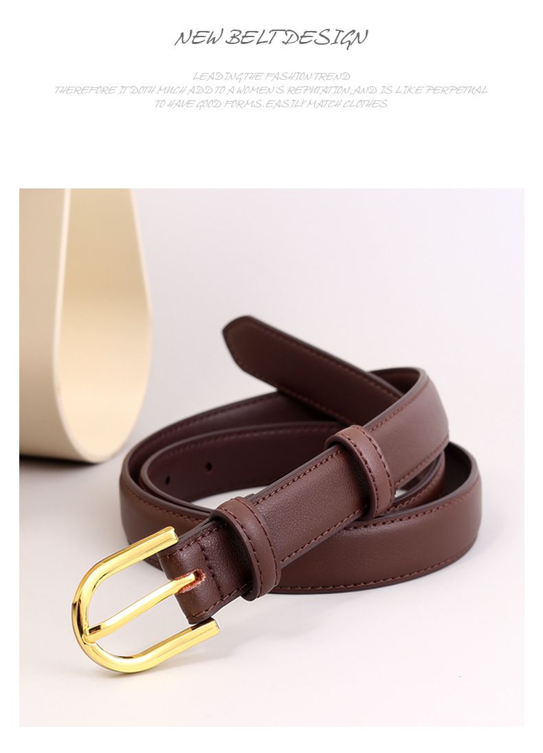 Cinto de couro feminino elegante e sofisticado, cinto simples e versátil, decoração feminina com jeans e couro legítimo_voghion.com