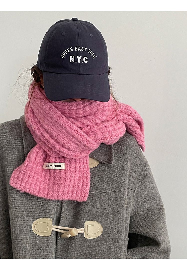 Women's Winter 2025 Knitted Wool Hundred Korean High-end Thickened Pink Warm Scarf Cute Neck Scarf Accessories_voghion.com