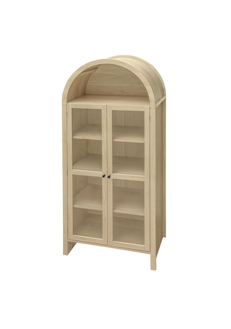 Hochschrank Naturfarben 178cm Mit Acrylglastüren, 2 Schubladen, Bogenförmig_voghion.com