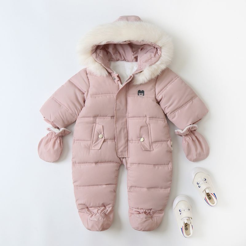 Warme baby-jumpsuit met fleecevoering, capuchon en wanten - Winterromper voor jongens en meisjes (6M-24M, 66-90cm) - Zacht polyester all-in-one sneeuwpak_voghion.com