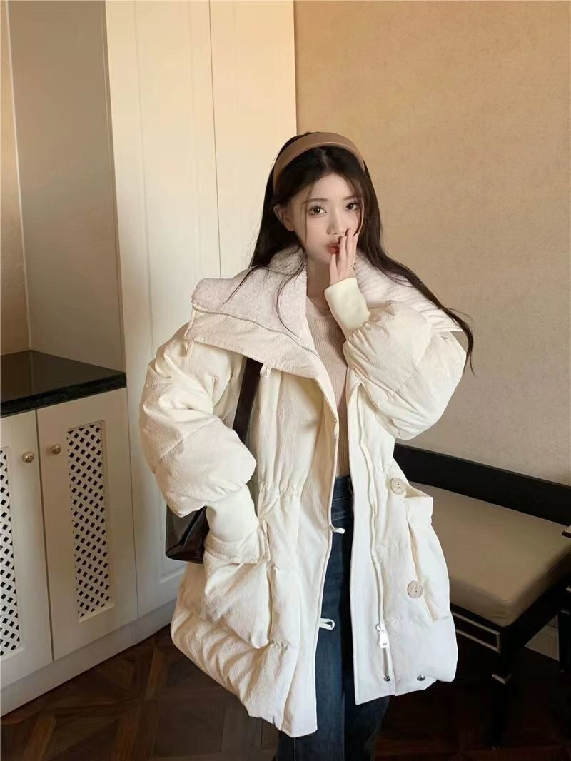 2023 Internet Famous Korean Version New Loose Casual Medium Length Down Cotton Jacket With Large Pockets Warmth And_voghion.com