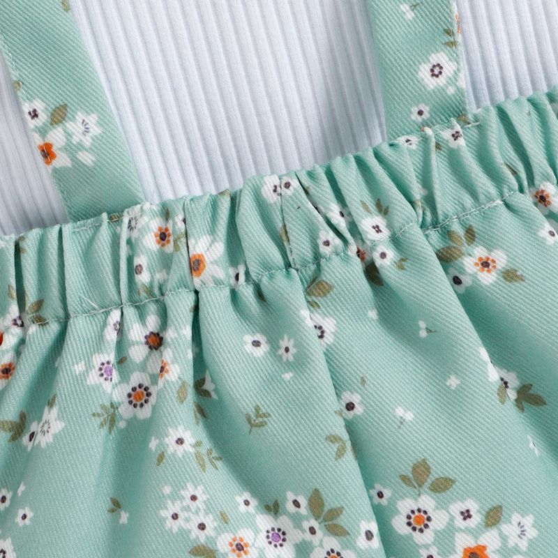 Babykleidung Mädchen zweiteiliges Sommer-Set mit ärmellosen Hosenträgern aus Baumwolle mit Schlaglochmuster_voghion.com