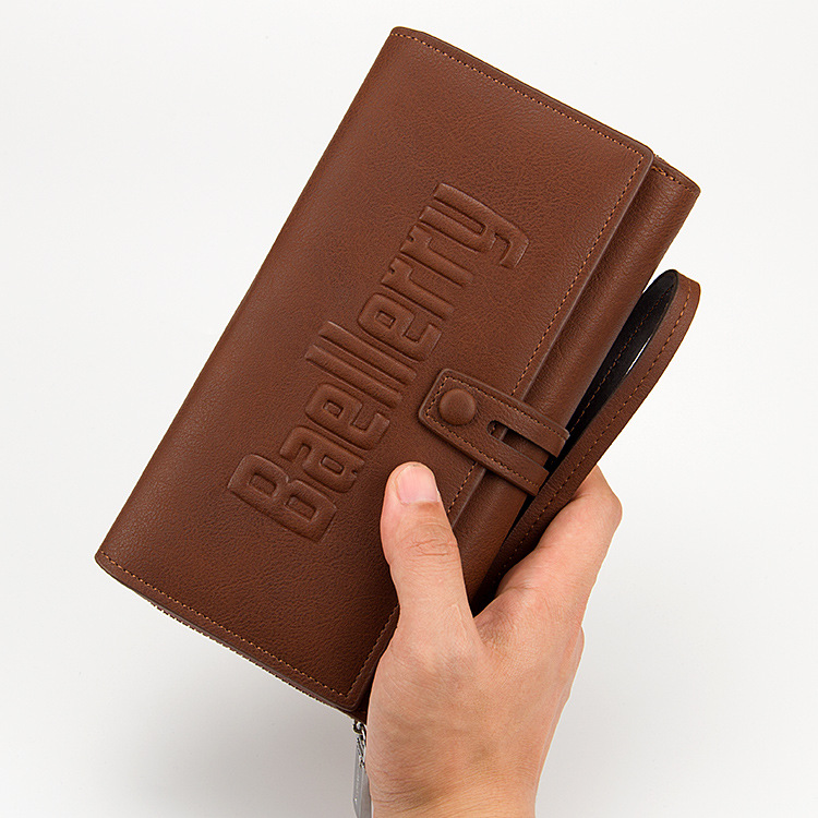 Baellerry Men's Clutch Bag Retro Solid Color Large Capacity Letters Clutch Bag Anti-theft Zipper Handbag_voghion.com
