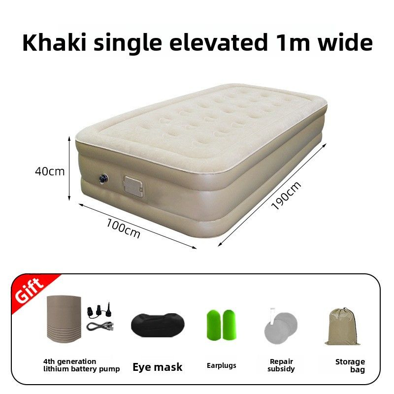 Fully Automatic Heightened And Thickened Flocked Inflatable Mattress, Outdoor Camping Double Air Bed, Home Use With_voghion.com
