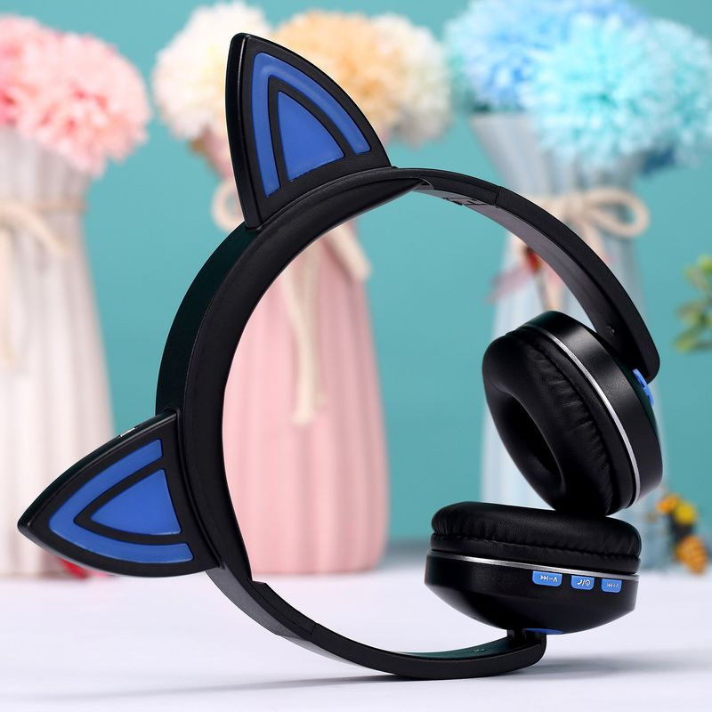 Foldable Cute Cartoon Cat Ear Shape Wireless Headphone Stereo Sport Headset_voghion.com