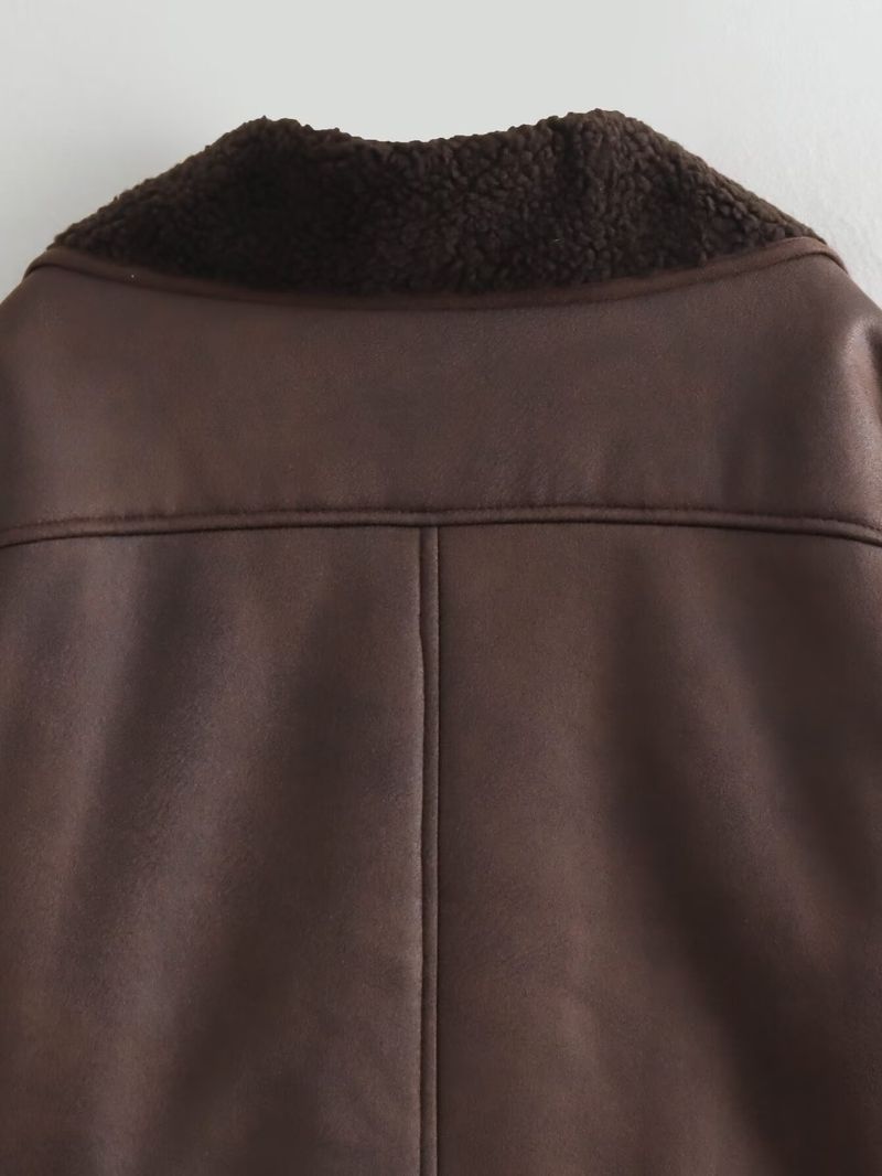 Damenbekleidung Lässige Wendejacke mit Kunstpelzkragen – Gemütliche Winteroberbekleidung für Streetstyle (Braun, S/M/L)_voghion.com