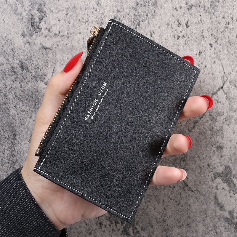 Korean Style Women's Solid Color Mini Wallet Creative Card Holder Pu Zipper Small Coin Purse Men's Card Clamp_voghion.com