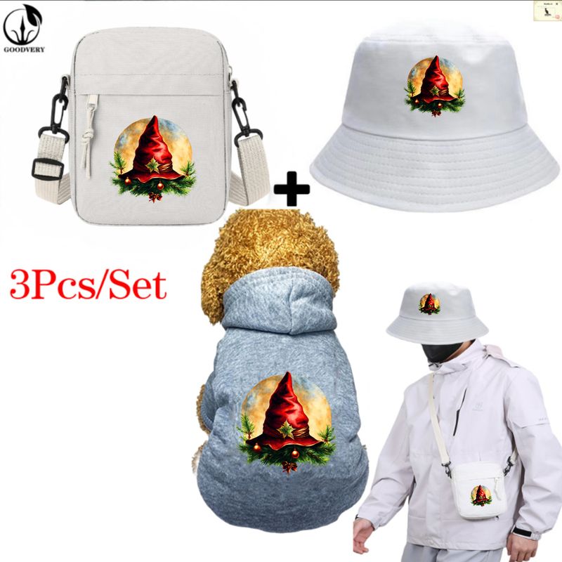Animal Kangaroo3Pcs/Set Magic Hat Print Bag Hat Set Pet Apparel Three-Piece Combo Winter Comfort Pet Clothing Stylish Ideal For Outdoor Pet Travel_voghion.com