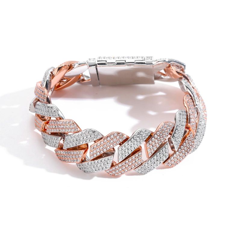 Unisex Hip Hop Necklace 20mm Three Row Zircon Rose Gold Two Color Diamond Cuban Chain Men's Personality Necklace_voghion.com