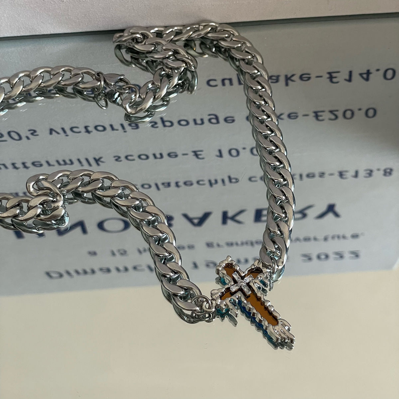 Titanium Steel Cuba Thick Chain Cross Cold Style Men's Necklace Niche High-end Women's Hip-hop Collarbone Sweater Chain_voghion.com