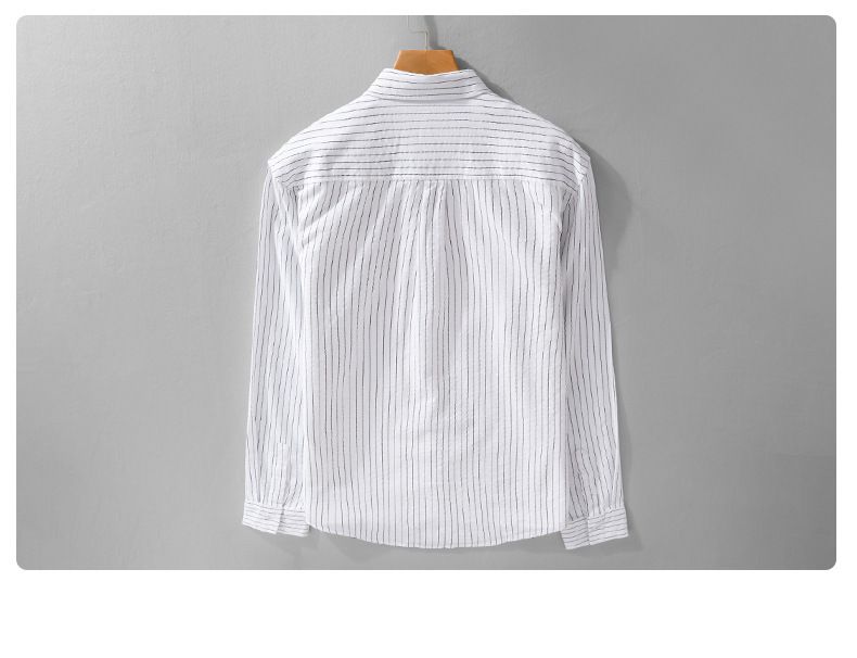 Camicia a righe casual a maniche lunghe da uomo – Camicia in cotone oversize ispirata al mondo del design per l'uso quotidiano_voghion.com