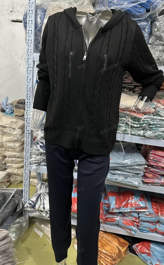 solid color twist pattern hooded zipper top casual home suit_voghion.com