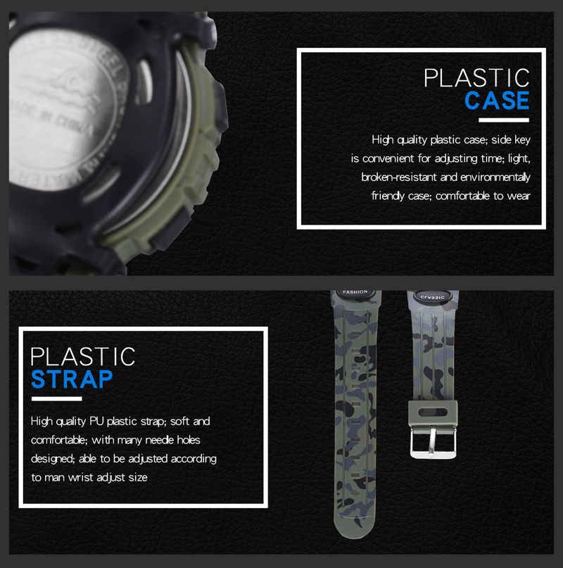 Unisex Digital Sports Watch With Camouflage Design, Multi-Color Night Light, Waterproof, Lightweight & Durable For Kids And Adults_voghion.com
