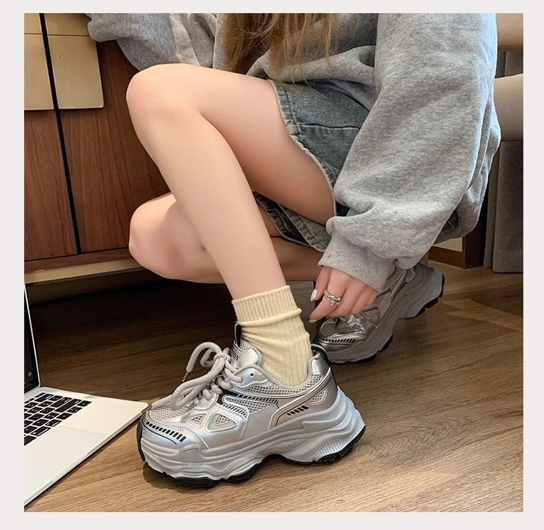 Dames fluwelen dikke sneakers, zwarte platform casual schoenen, dikke zool, hoogteverhogende sneakers voor wandelen en sporten_voghion.com