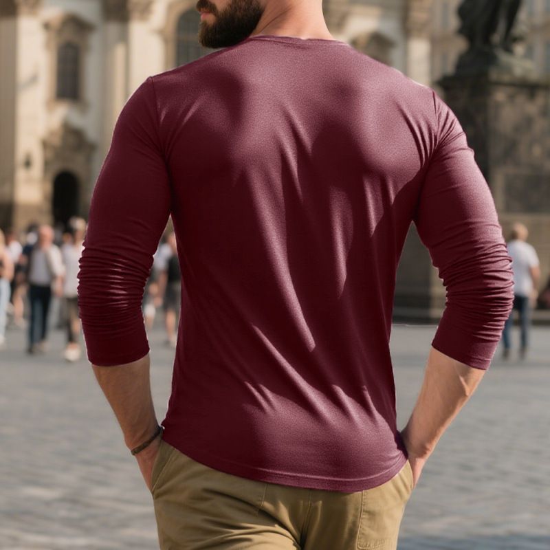 T-shirt da uomo Premium Comfort a maniche lunghe con scollo rotondo - Tessuto morbido e traspirante, vestibilità comoda, colori classici a tinta unita_voghion.com