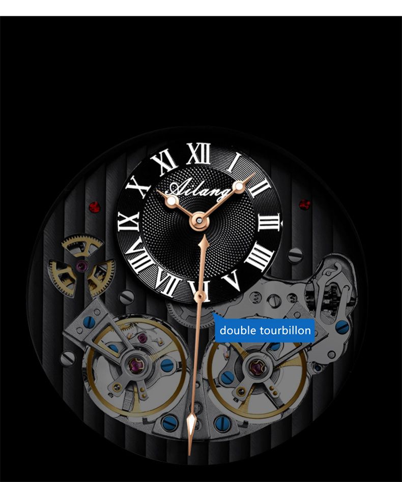 AILANG Mechanical Watch Men 30M Waterproof Automatic Watches Stainless Steel Skeleton Dial Luxury Double Tourbillon Watch Men_voghion.com