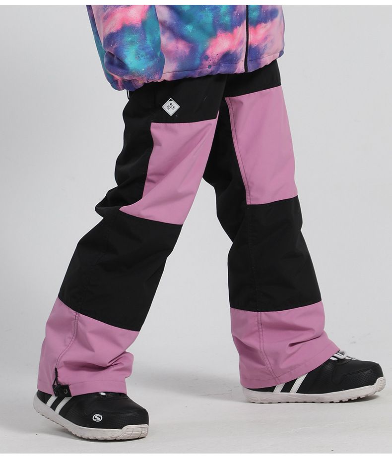 Ski Women Waterproof Warm Color Matching Ski Double Board Veneer Patchwork Snow Pants Men_voghion.com