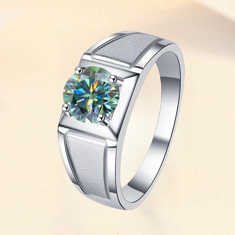 Gekleurde Moissanite Heren Diamant Matte Klassieke Mode Effen Textuur S Puur Zilveren Ring Trend_voghion.com