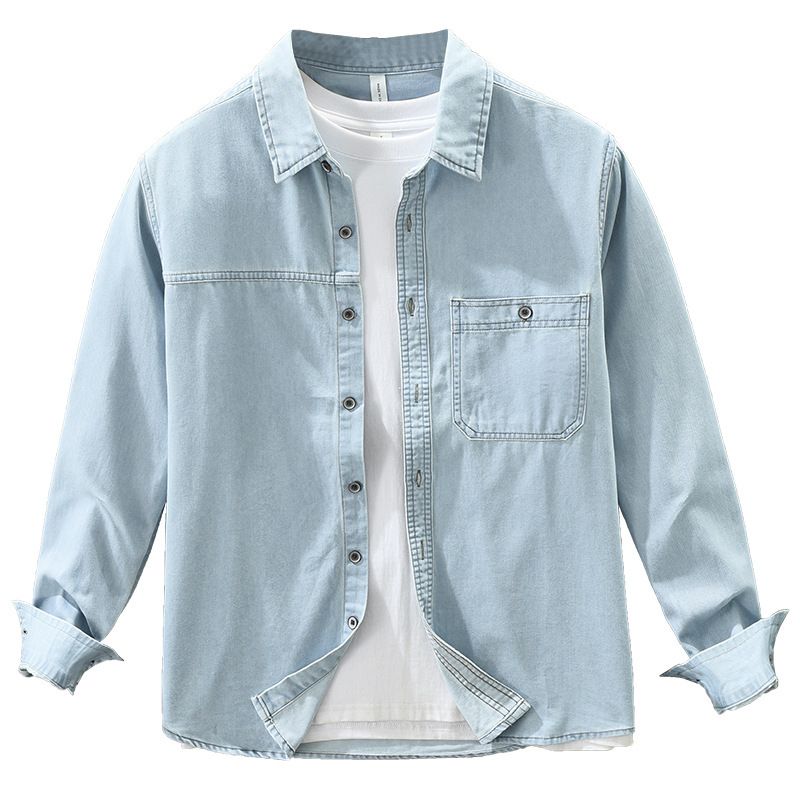 Denim-Retro-Langarmhemd für Herren, modisch und vielseitig, künstlerisches und lässiges lockeres Oberteil_voghion.com