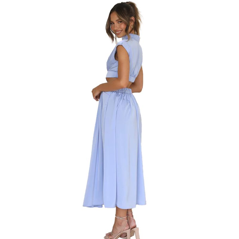 Damen-Kleider mit Stehkragen, Macaron, Taillenlos, lang_voghion.com