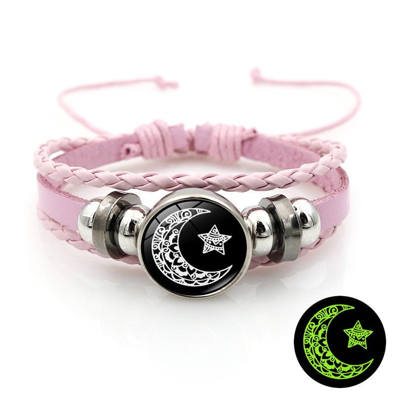 Pulsera tejida de cuero punk multicapa con cuentas para amantes del sol y la luna (2024)_voghion.com