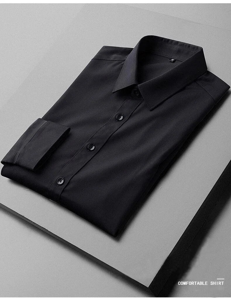 2023 New Light Luxury Long sleeved Business Casual No iron Silk Smooth High end Feel Handsome Versatile Men's Shirt_voghion.com
