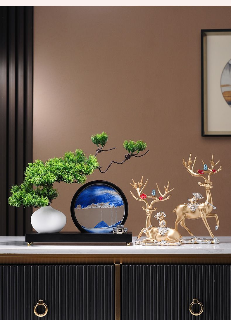 Simulation pseudo accueillant arhat pin coulant peinture sur sable décorations couloir zen chinois étagère Bogu armoire à vin_voghion.com