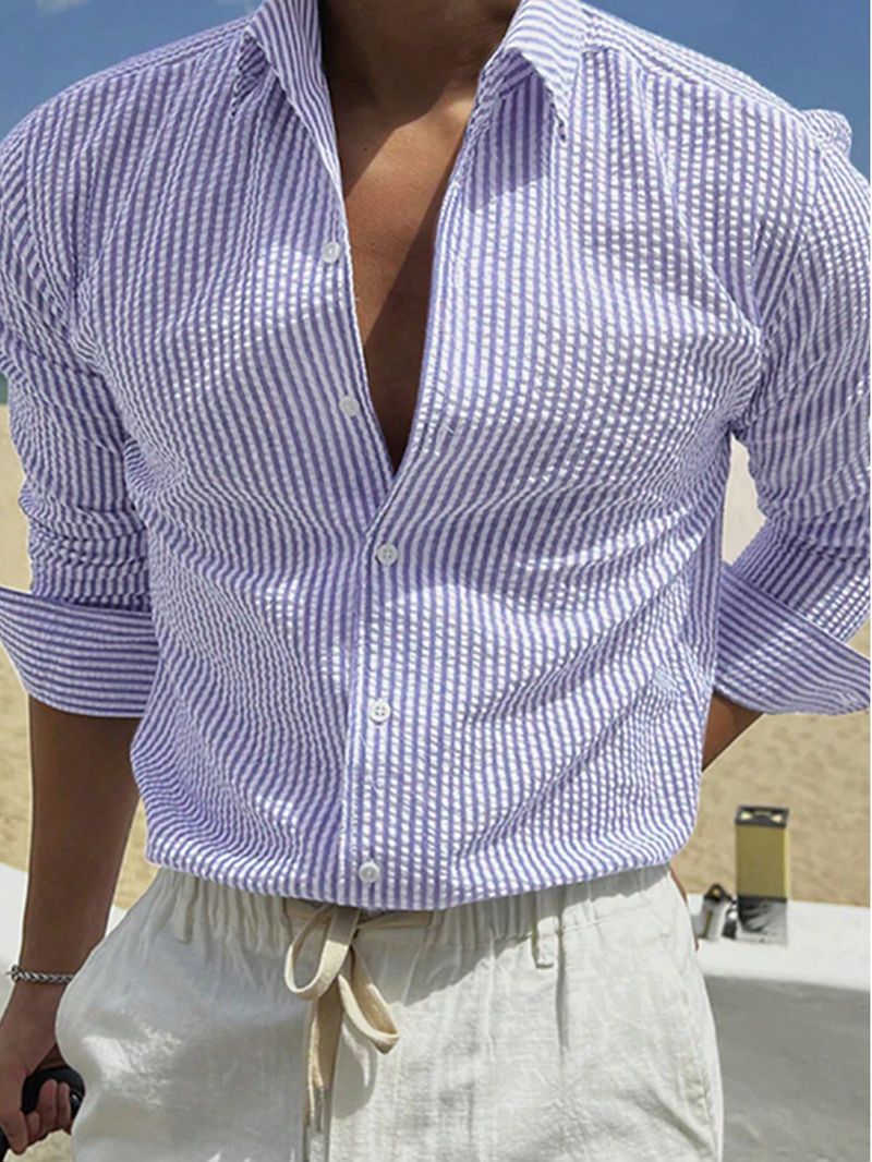Abbigliamento da uomo, cardigan a righe con risvolto e camicia a maniche lunghe_voghion.com