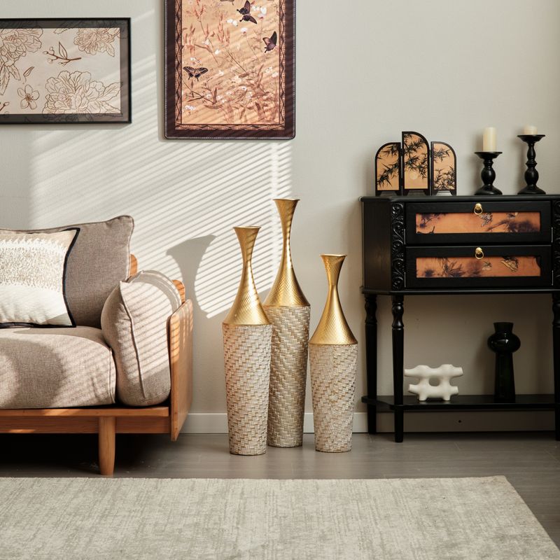 Floor Metal Vase Modern Style Decoration Home Woven Pattern Metal Vase 3-piece Set Gorgeous Home Decoration Large Glazed Metal Vase_voghion.com
