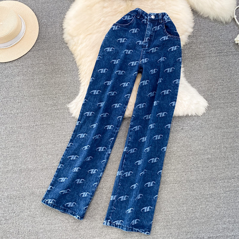 Roupas femininas Moda feminina Colete jeans sem alças Conjunto de duas peças de calças casuais de cintura alta e emagrecimento de perna reta_voghion.com