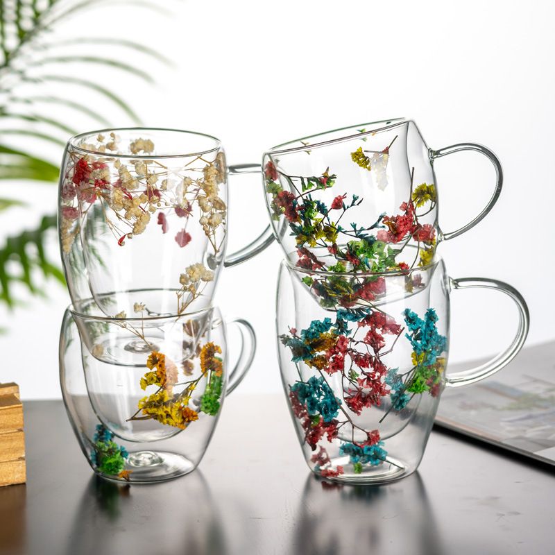 Double-Layer Coffee Household Glass High Temperature Resistant Anti-Scald Water Dried Flower Mug Exquisite Latte Cup_voghion.com
