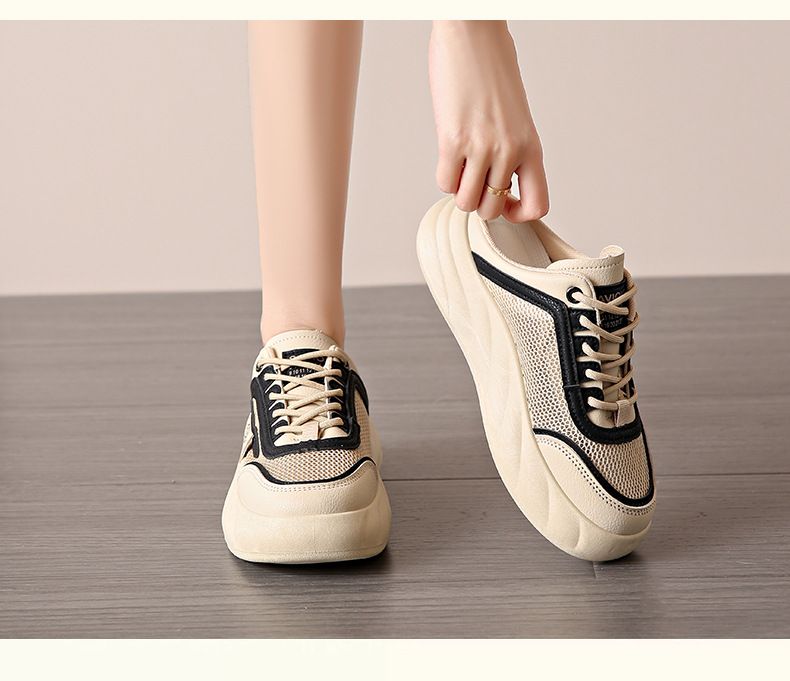 Little White Shoes Children Korean Women's Thick-soled Casual Mesh Breathable Half-drag Board Shoes Tide_voghion.com