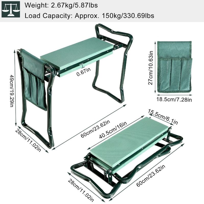 Foldable Garden Kneeler Seat With Kneeling Soft Cushion Pad Tools Pouch Portable Gardener_voghion.com
