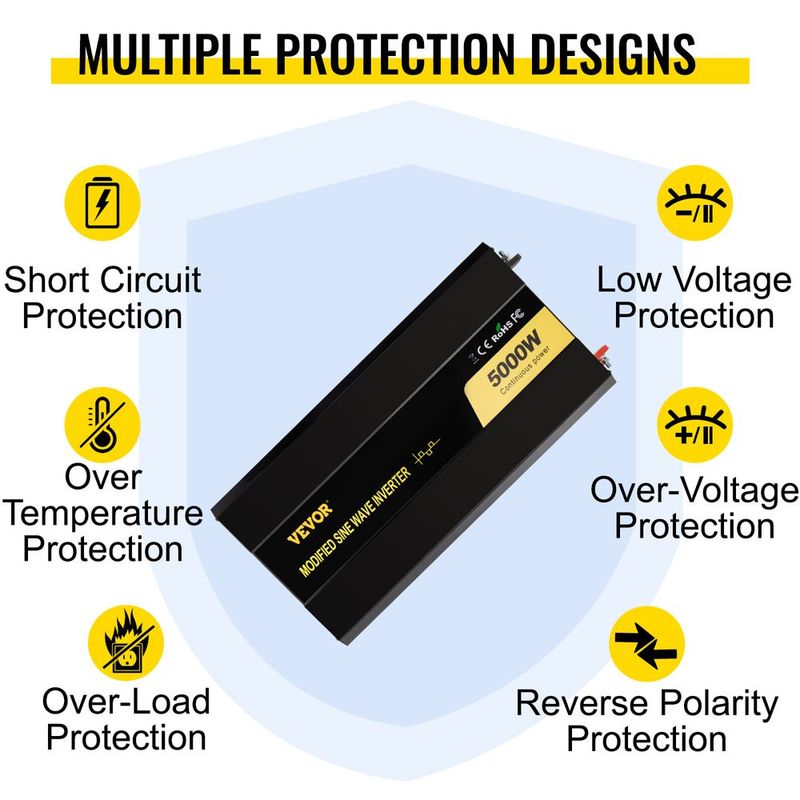 VEVOR Power Inverter, 5000W Modified Sine Wave Inverter, DC 12V To AC 120V Car Converter, With LCD Remote Controller, LED Indicator, AC Outlets Inverter For Truck RV Car Boat Travel Camping Emergency_voghion.com
