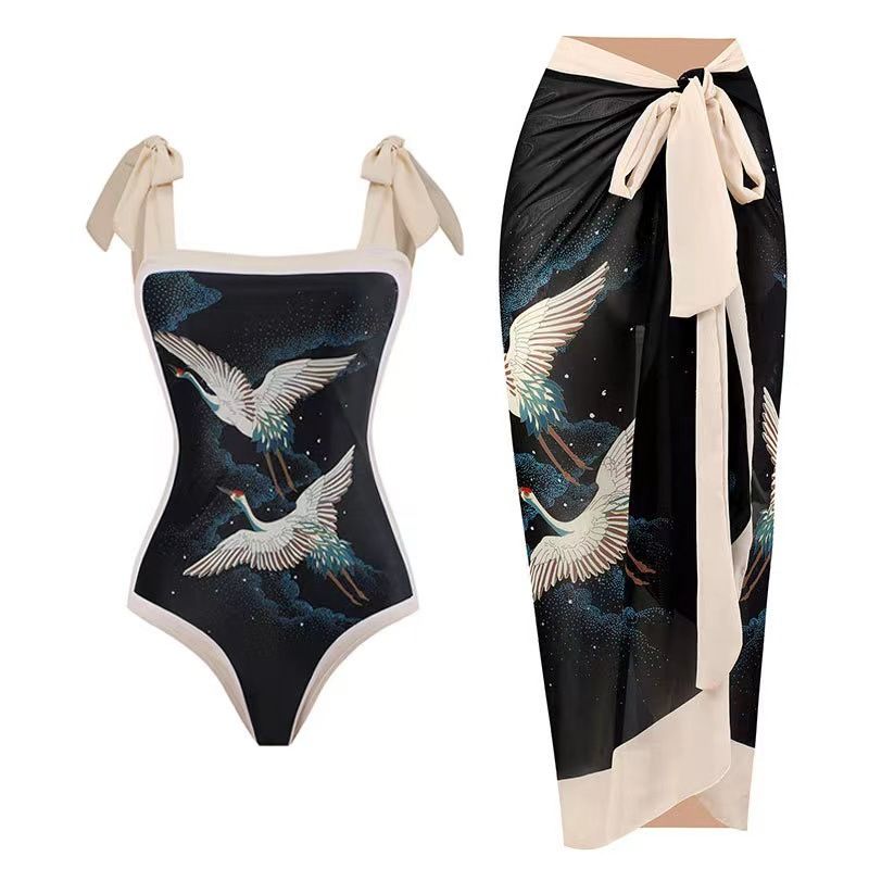 Maillot de bain une pièce en mousseline de soie, style conservateur, couvrant le ventre, jupe portefeuille, source chaude_voghion.com