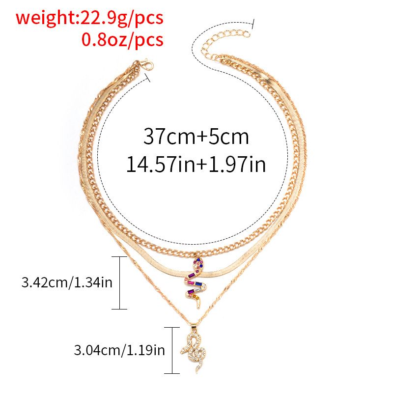 Colar de corrente com pingente, colar de dupla camada em forma de cobra, cravejado de diamantes, conjunto de colar multicamadas, personalidade criativa, punk, corrente grossa para clavícula_voghion.com