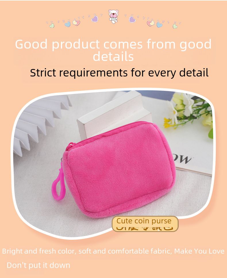 Bolsa de moedas quadrada de cor sólida, cor doce, pelúcia pequena, mochila escolar, bolsa de fone de ouvido, simples, fofa, mochila de moedas_voghion.com