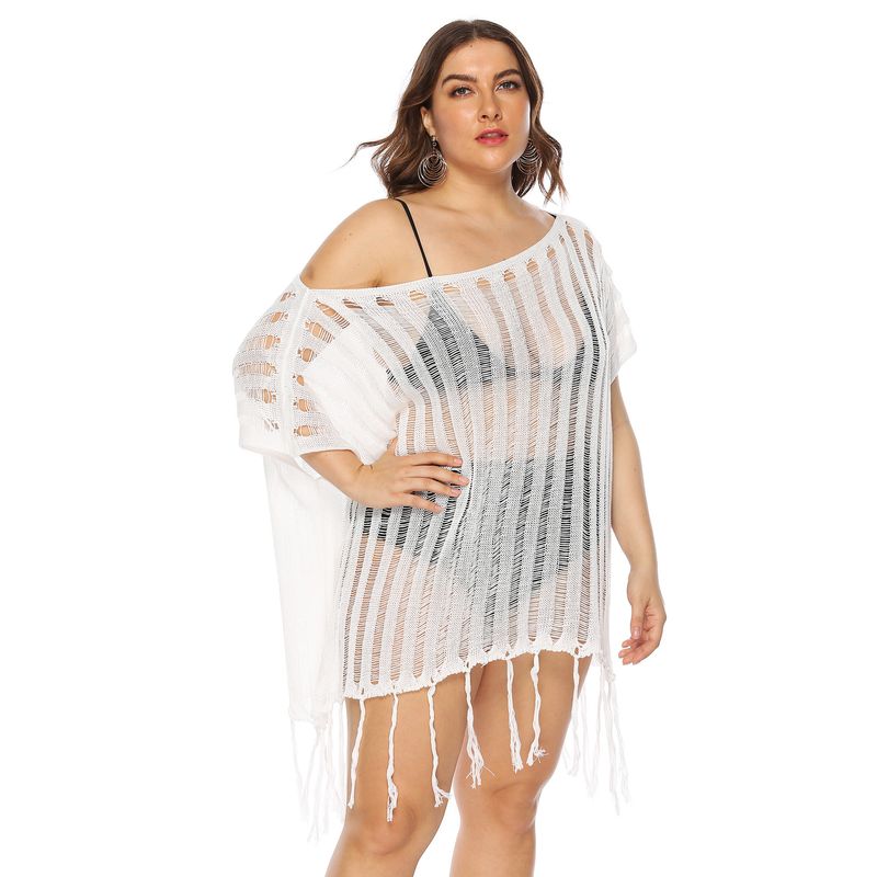 plus size women's sexy hollow see-through collar loose beach blouse_voghion.com