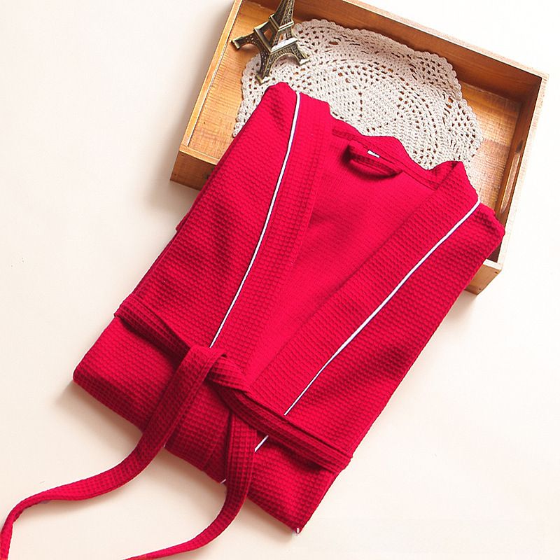 Hotel spring and summer couple waffle bathrobe soft cotton bathrobe hot spring nightgown with extra large size_voghion.com