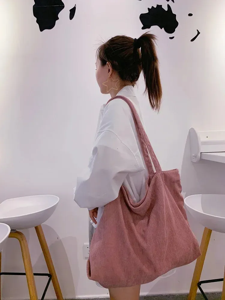 Borsa a mano da donna in velluto a coste 2023 per la spesa, per ragazze, con cerniera, ecologica, spessa e capiente, borsa a tracolla invernale 250408l_voghion.com