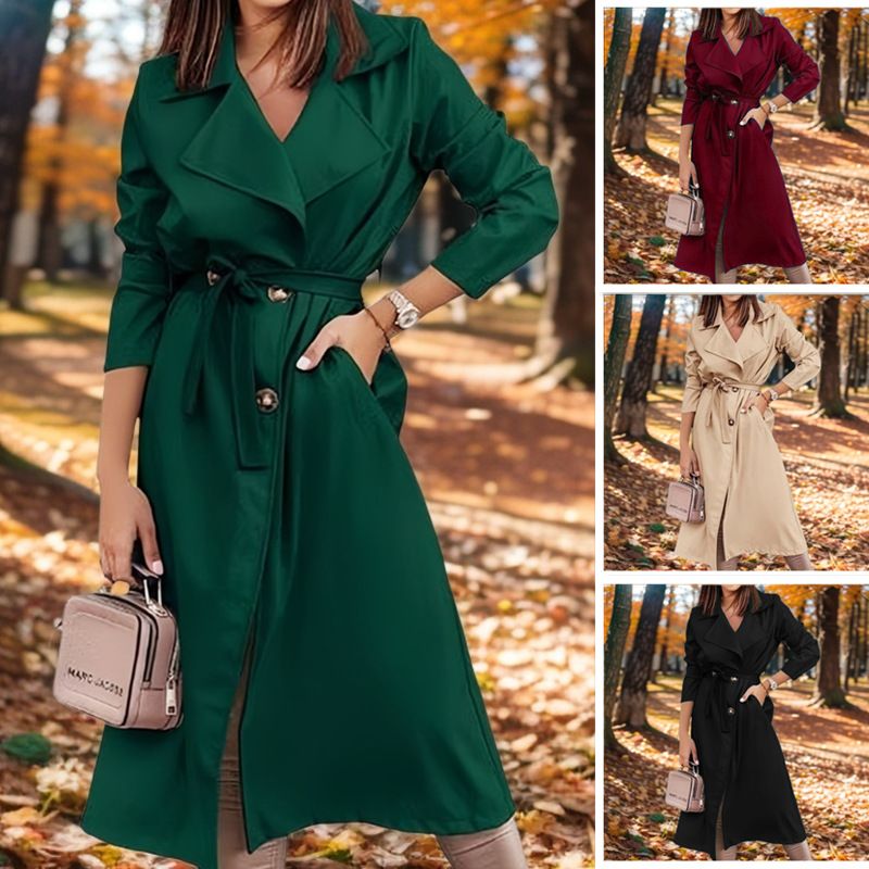 Nieuwe 2024 lange dames trenchcoat met riem in grote maten_voghion.com