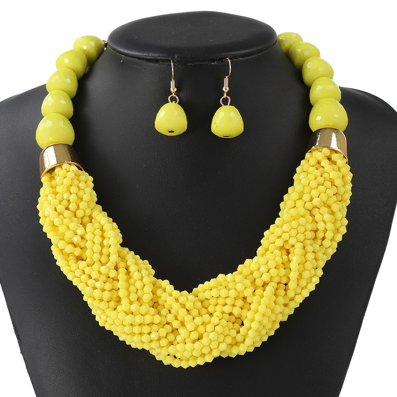 Woven Three-piece Beaded Rice Beads Multi-layer Exaggerated Retro Ethnic Bohemian Necklace Set Ladies_voghion.com