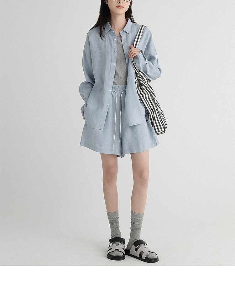 GraceChic CHAO-Empfehlung! 'Long Island Urlaub': Atmungsaktives Langarmhemd und Shorts aus Tencel-Leinen für den Sommer_voghion.com