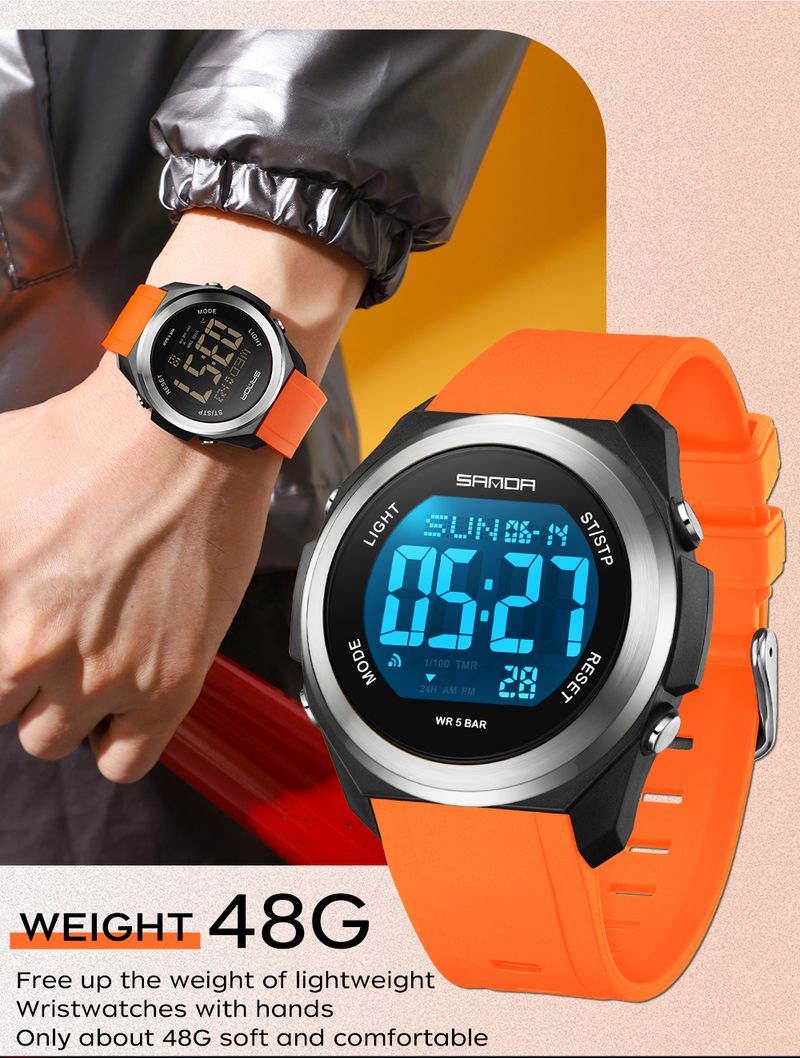 Orologio da uomo SANDA, conto alla rovescia, multifunzione, digitale, sportivo, moda, sette colori, retroilluminazione, impermeabile, da polso_voghion.com