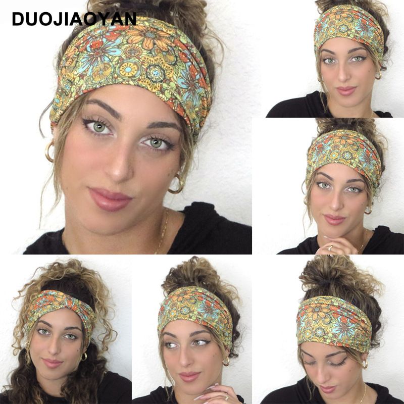 Unisex Knot Headband Color Matching Pattern Printed Sports Headband Fashion Polka Dot Wide Edge Elastic Headband_voghion.com