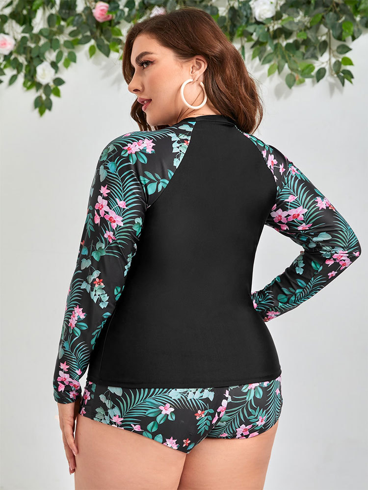 Printed Large Size Swimsuit Women's Two-piece Set Boxer Sports Beach Foreign Trade Split Swimsuit Wholesale_voghion.com